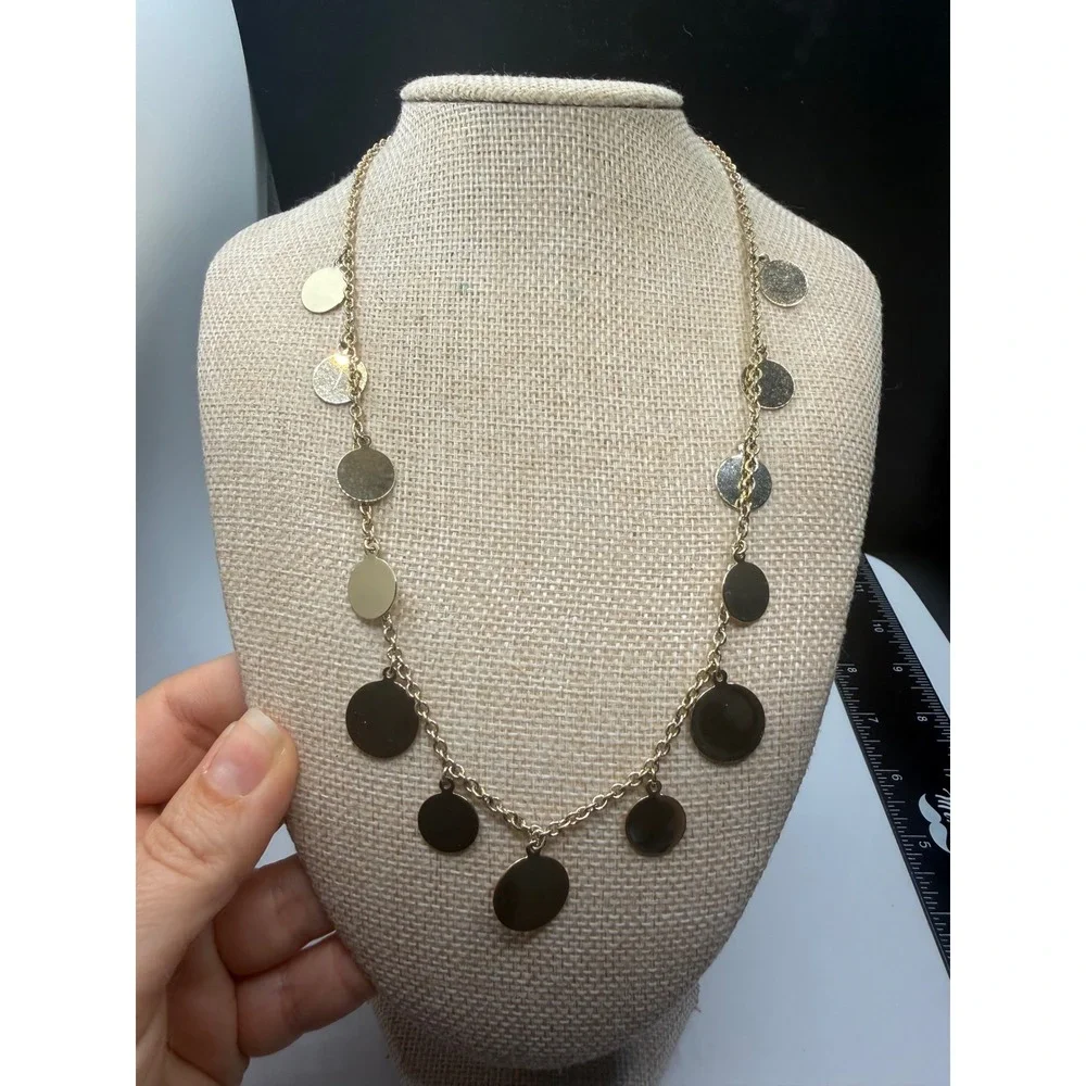 J.Crew Gold Tone Multi Coin Charm‎ Necklace Dangle Disc Link Chain Jewelry